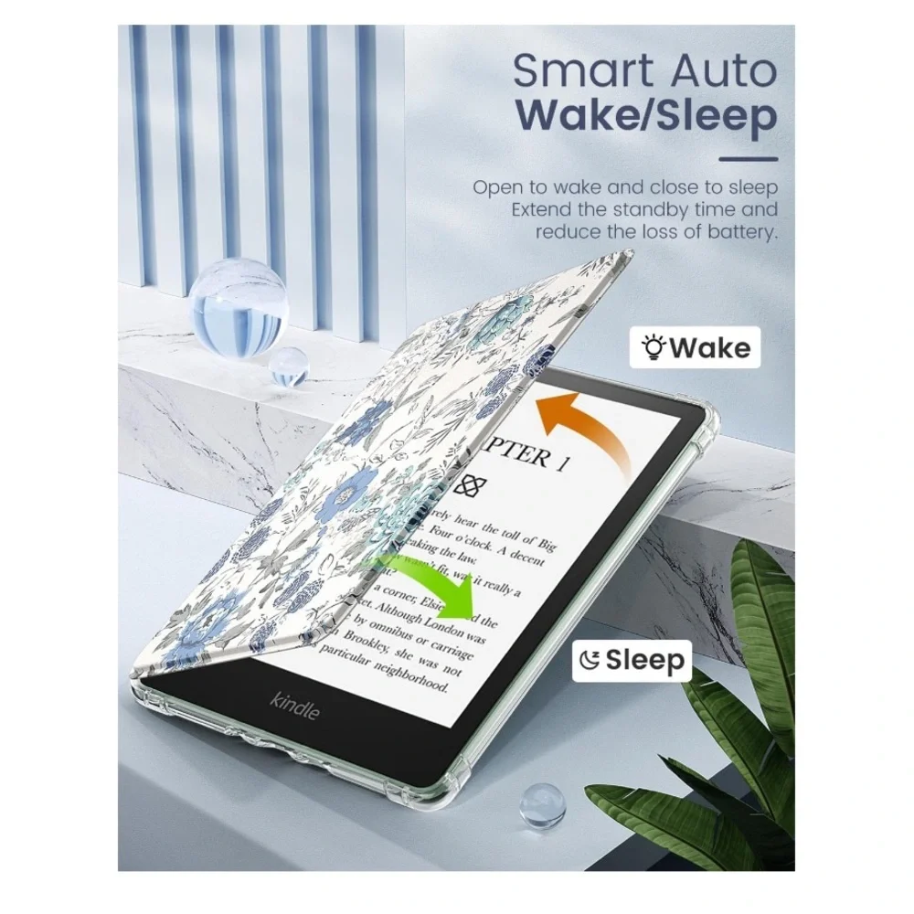 MoKo Case for Kindle White Blue Floral